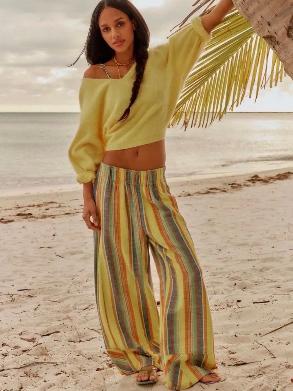 Free People Days End Linen Striped Pull On Pants NWT SZ S